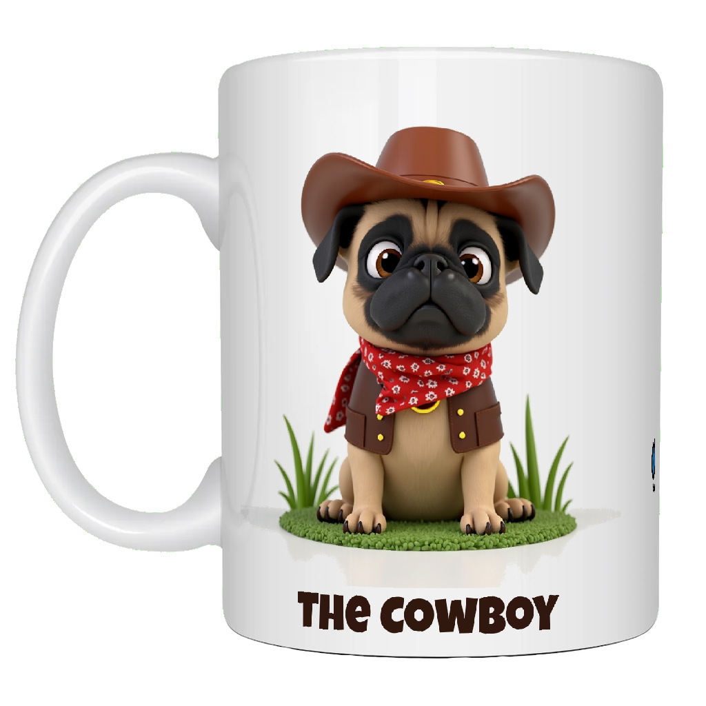 Pug, The Cowboy, Coffee Mug, Wet Nose Charity