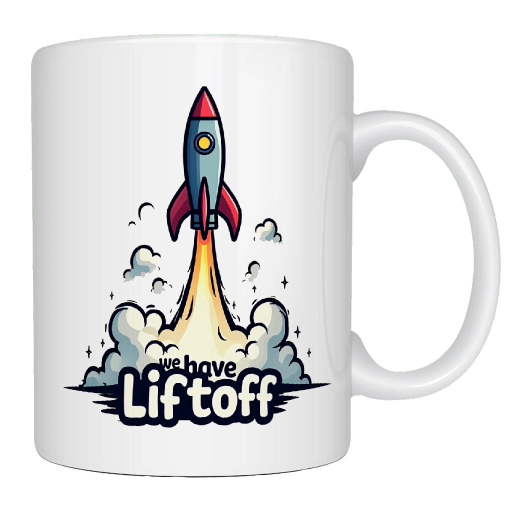 We have liftoff mug, rocket launch