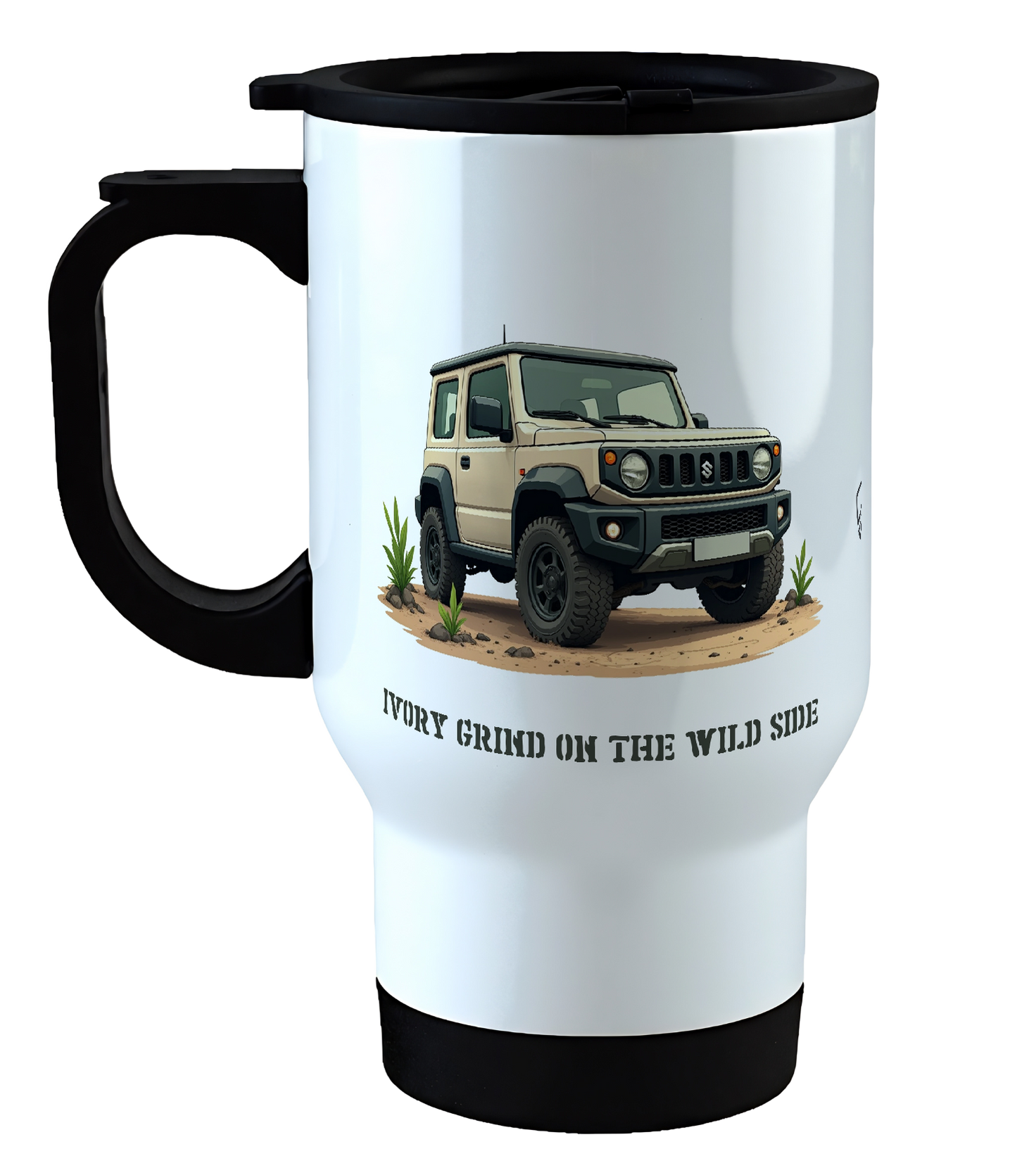 Offroad adventure, Ivory Suzuki Jimny edition, coffee mug