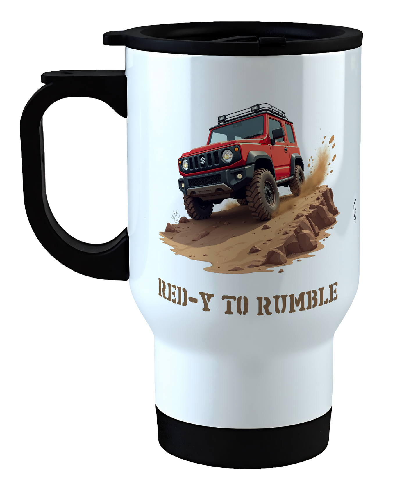 Offroad adventure, Red Suzuki Jimny edition, coffee mug