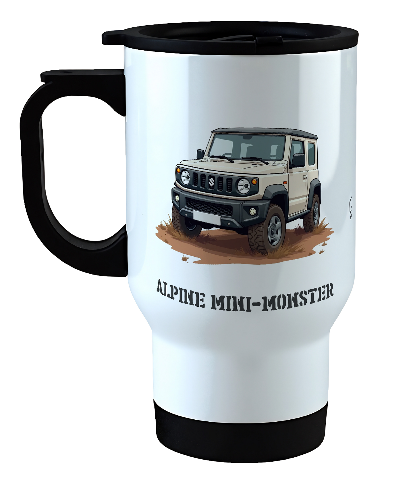 Offroad adventure, White Suzuki Jimny edition, coffee mug