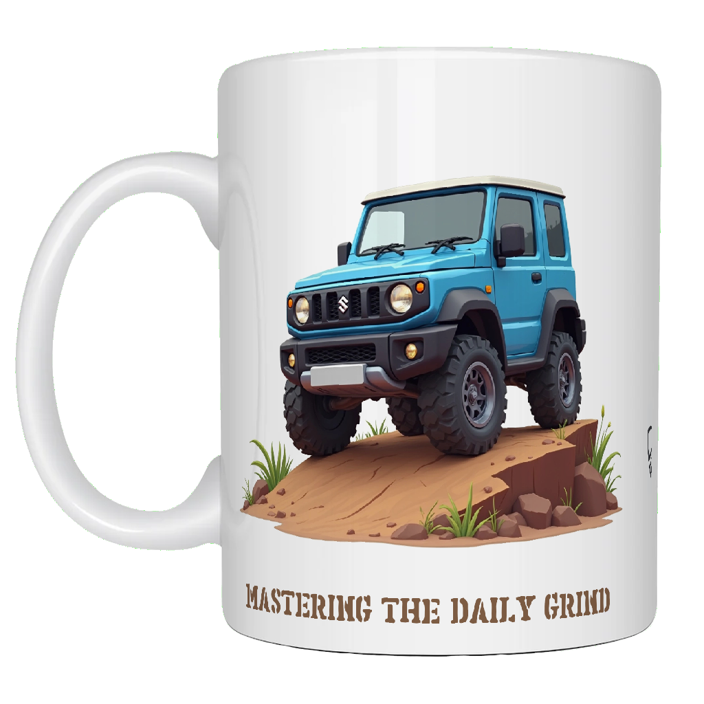 Offroad adventure, Blue Suzuki Jimny edition, coffee mug