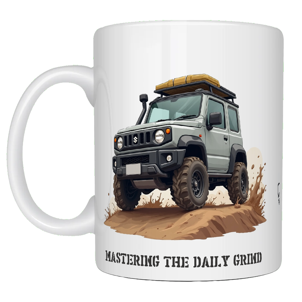 Offroad adventure, Grey Suzuki Jimny edition, coffee mug