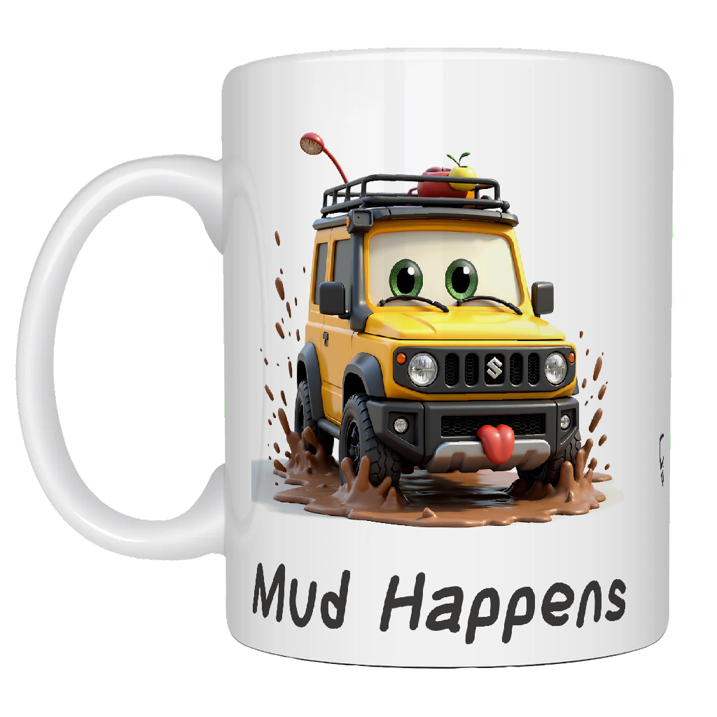 Offroad adventure, Playful Yellow Suzuki Jimny edition, coffee mug