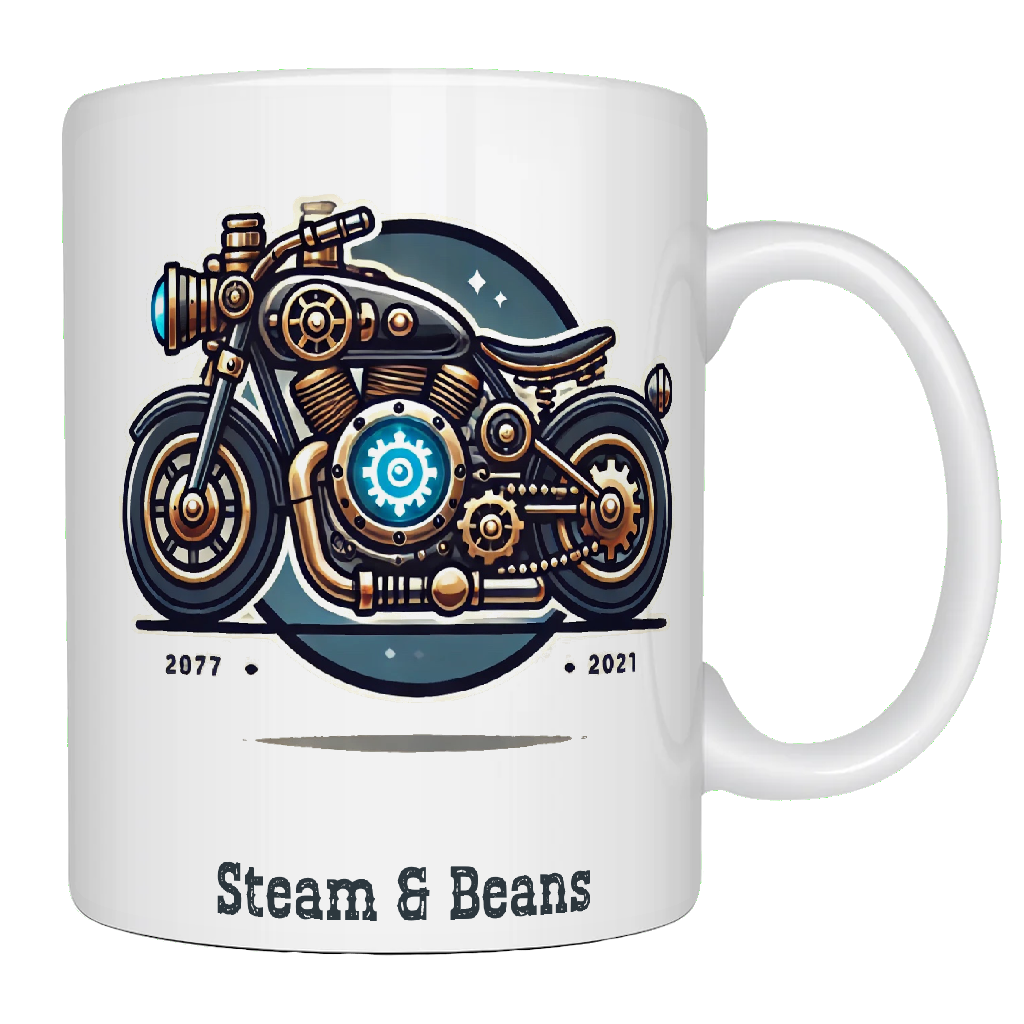 Steampunk, motorcycle, coffee mug
