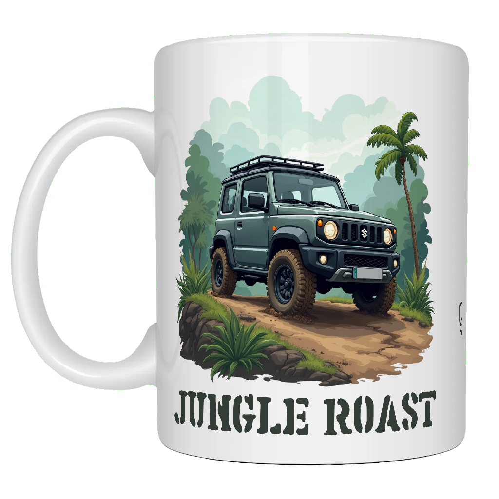 Offroad adventure, Jungle Green Suzuki Jimny edition, coffee mug