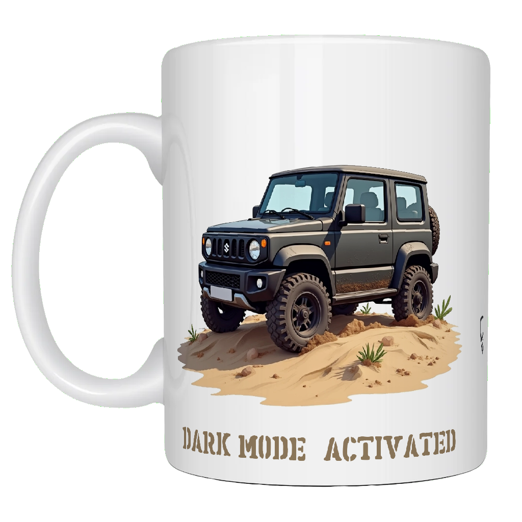 Offroad adventure, Black Suzuki Jimny edition, coffee mug