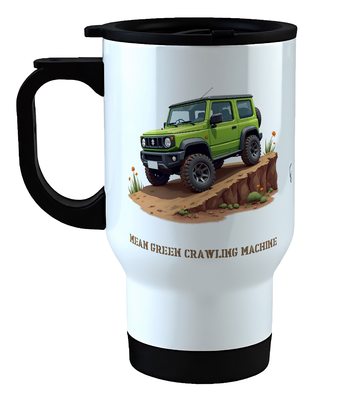 Offroad adventure, Green Suzuki Jimny edition, coffee mug