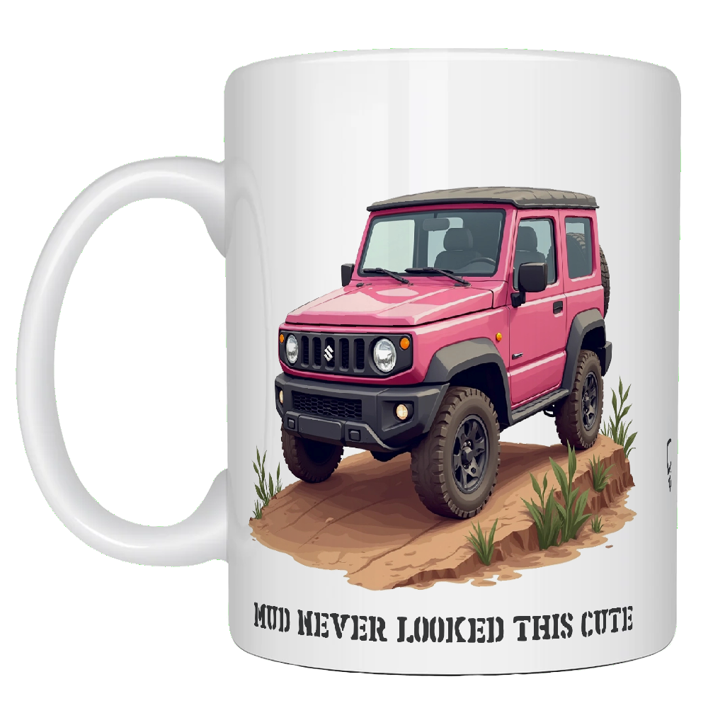 Offroad adventure, Pink Suzuki Jimny edition, coffee mug
